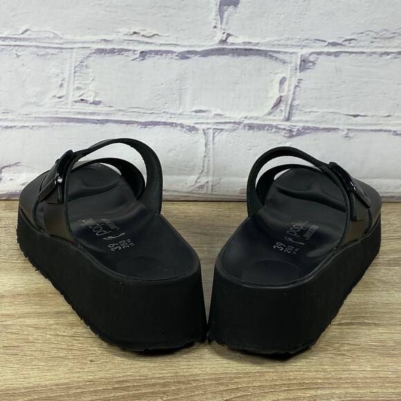 Papillio Birkenstock Almina Black Platform Sandals Women's 39 US 8 Leather Slide - Picture 4 of 9